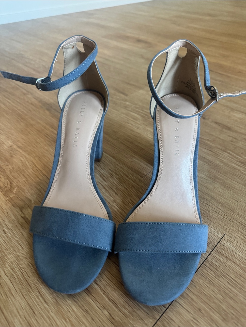 Kelly & Katie Blue Suede Ankle-Strap Block Heels
